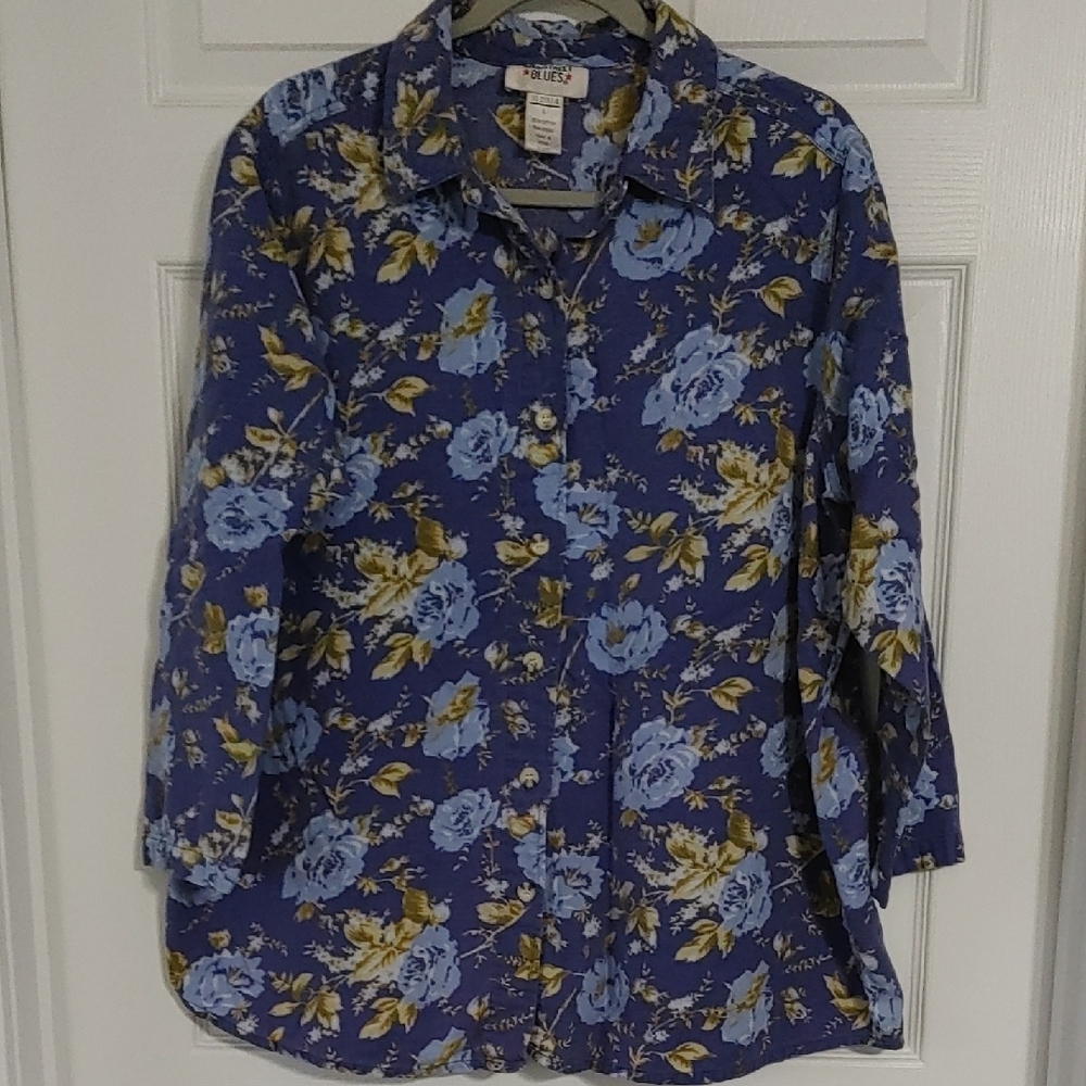 Vtg Floral Button-Up Shirt Women's LG Cotton Lightweight Relaxed Fit Oversized